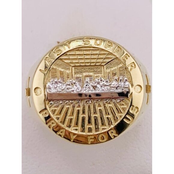 14k gold ring last supper Size 11 Pray for us Jesus - Cross ring - Ultima cena
